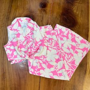 Vintage 70's Alex Coleman Pants Shirt Set Hawaiian Cotton Floral Bright Wide D19